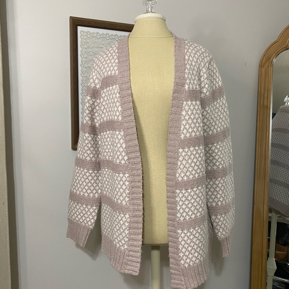 Staccato Pink and White Open-Front Cardigan